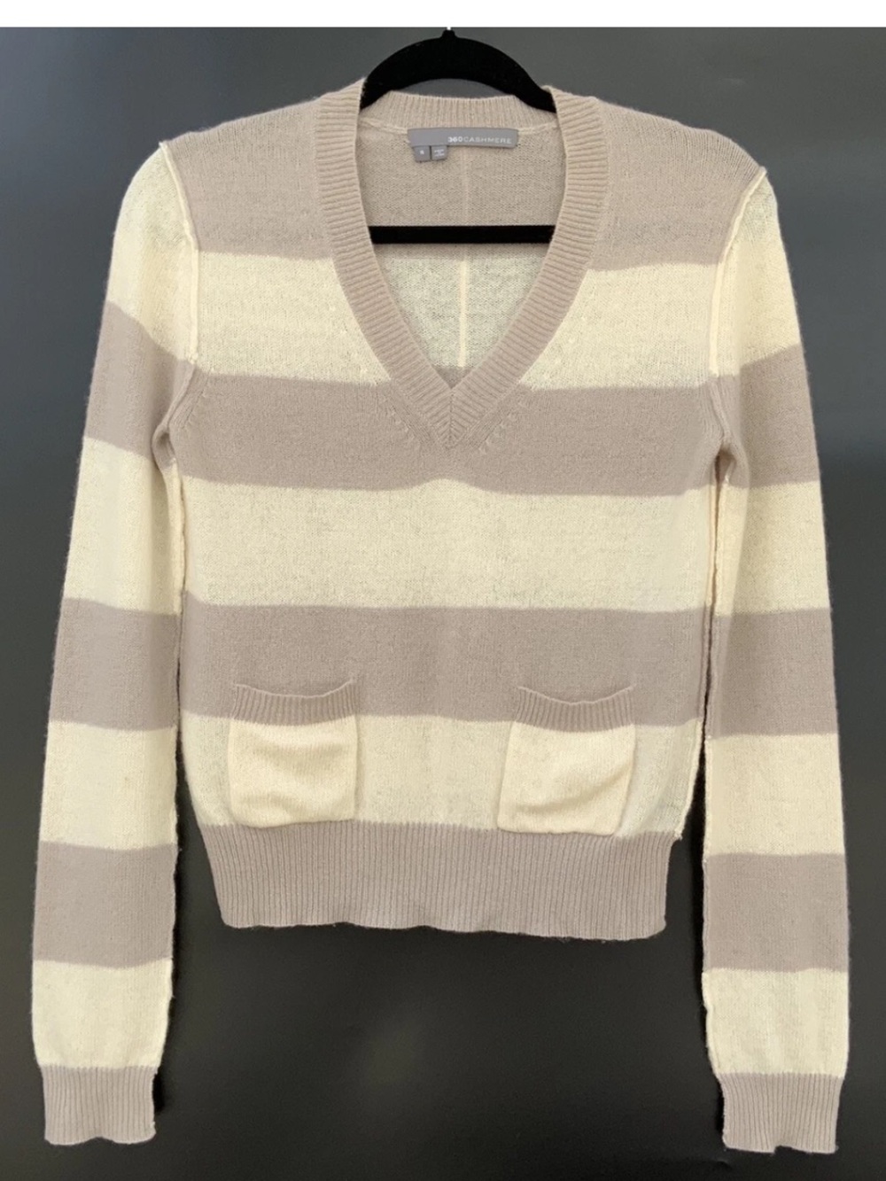 360 Cashmere 100% Cashmere Striped V-Neck Sweater S